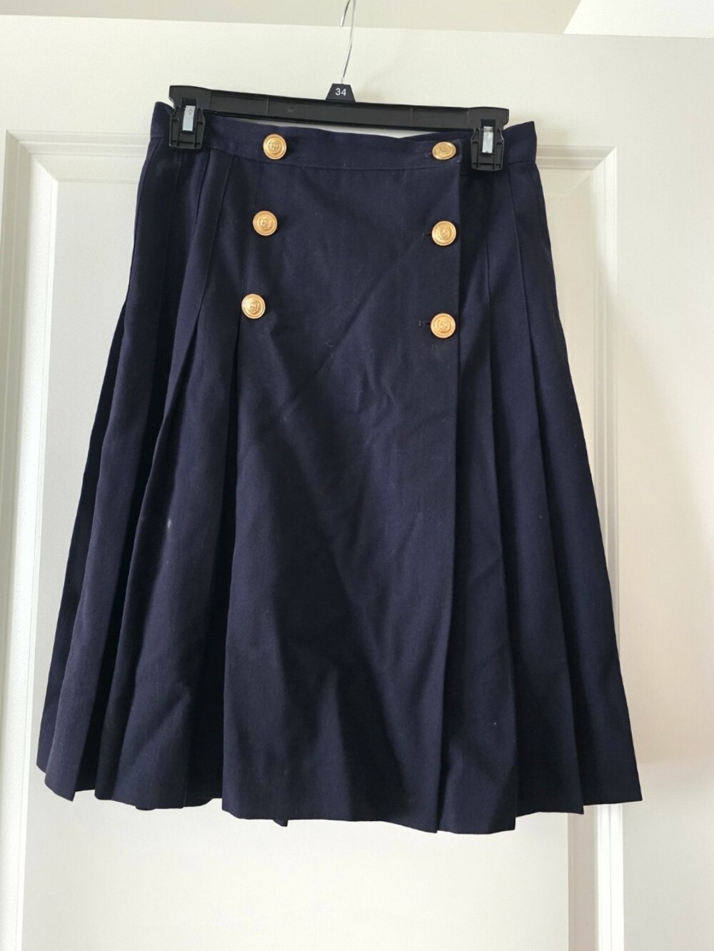 Vintage 90s Wool Pleated Skirt Crest Button Wmns 6 Liz Claiborne Academia Preppy